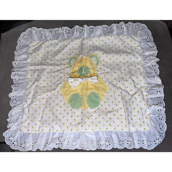 ⭐️Vintage Crib Pillowcase-yellow Rosebuds-yellow Gingham- Teddy Bear - Picture 1 of 5